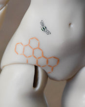 Sandy Tan Freesia with bumblebees and honey comb "Tattoos"