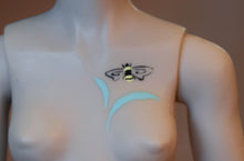 Sandy Tan Delphinium with Freesias body and with bumblebees and cherry blossom "Tattoos"