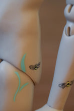 Sandy Tan Delphinium with Freesias body and with bumblebees and cherry blossom "Tattoos"